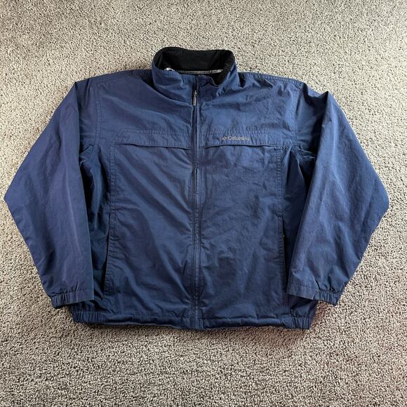 Columbia Jacket Mens Extra Large Blue Black Cotton Blend Shell Lined Windbreaker - Picture 1 of 14
